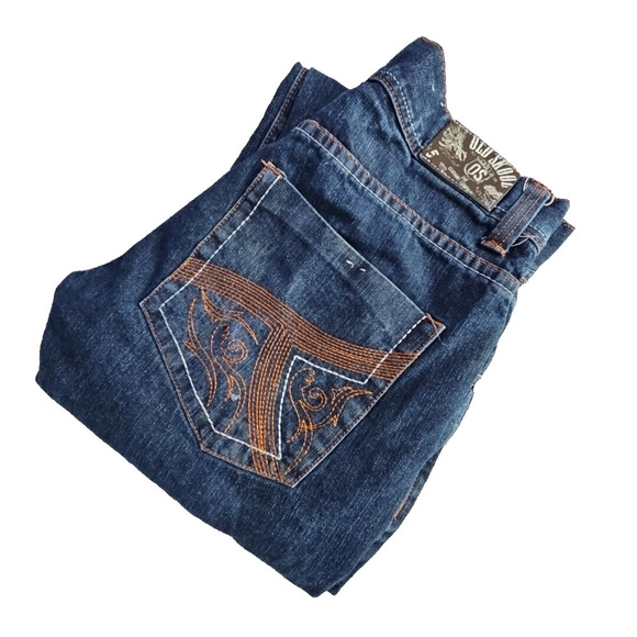 Old Skool Jeans Men's Size 34x30 Wide Leg Denim Pants Y2K Embroidered Pockets - Picture 6 of 16